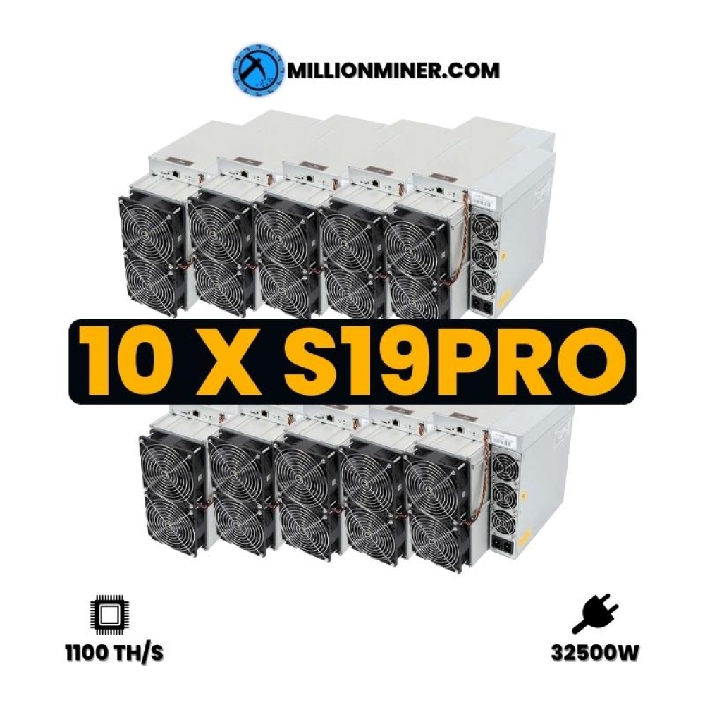 10x BITMAIN Antminer S19 Pro 110TH/s - TOTAL 1100TH (NEW)